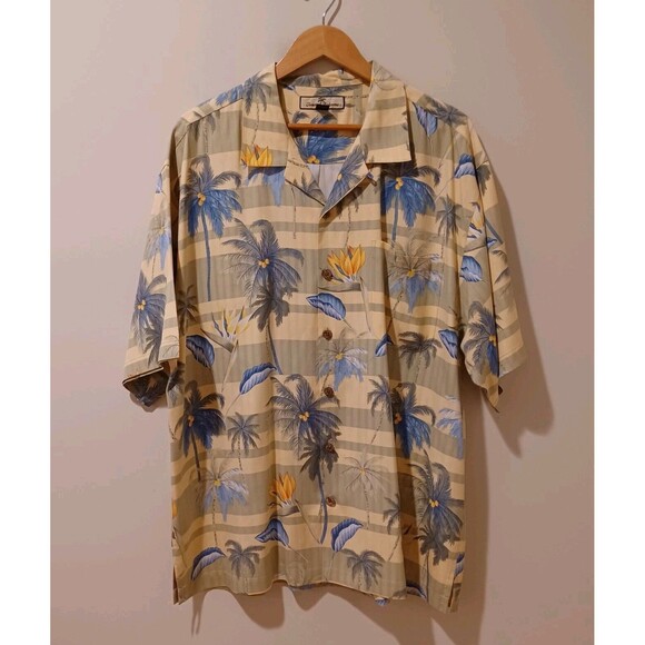 Tommy Bahama Vintage Silk Hawaiian Tropical Camp Shirt Loop Collar Size XL - Picture 1 of 7